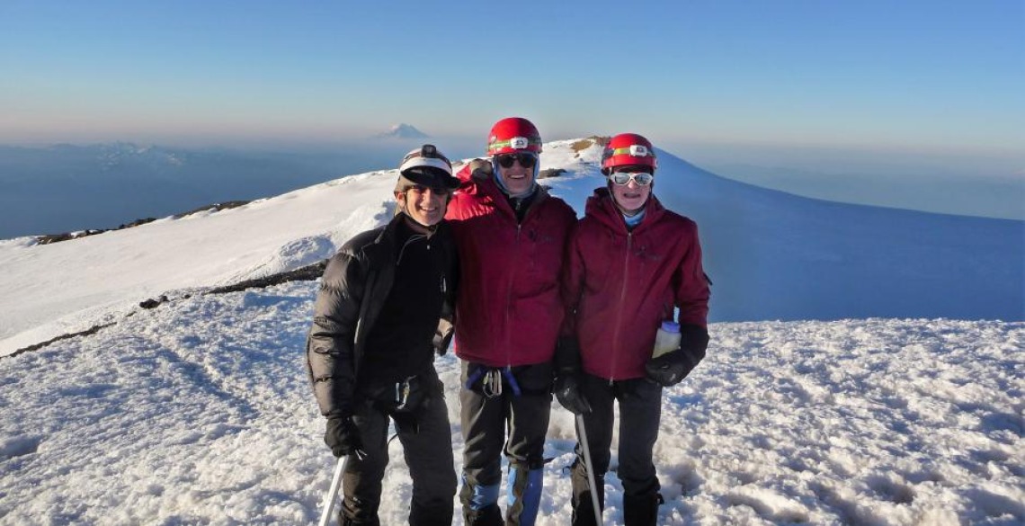Murray (L) summiting Mount Rainer with Rodney (C) and Dylan Tom